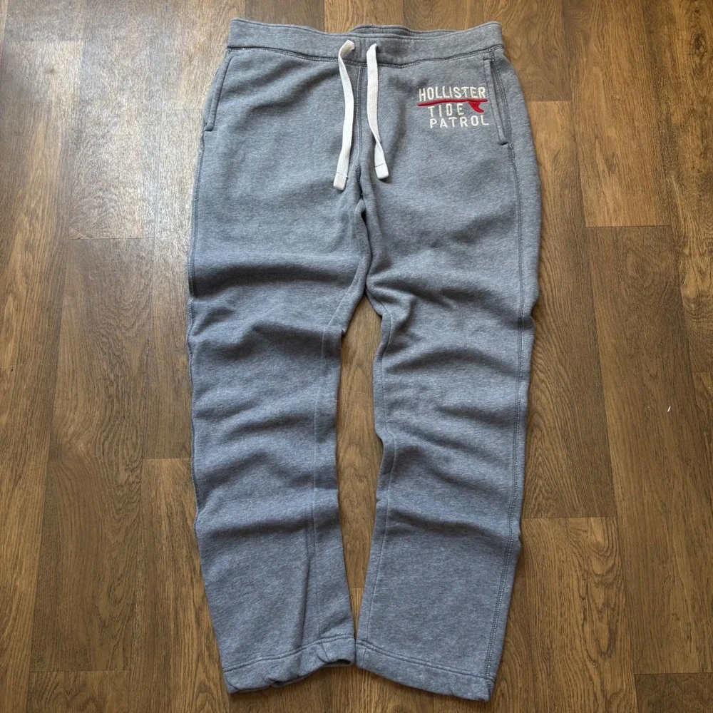 Vtg Y2K Mall Core Style Hollister Tide Patrol Embroidered Gray Drawstring Pants